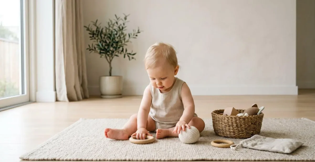 Bébé explorant différentes textures lors d'une activité sensorielle au sol