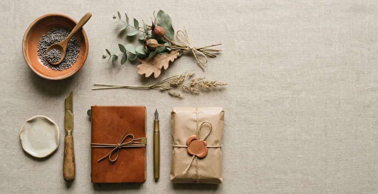 Composition minimaliste évoquant la découverte et la personnalisation des box cadeaux de niche