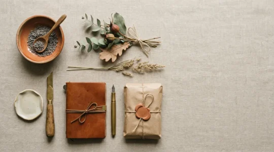 Composition minimaliste évoquant la découverte et la personnalisation des box cadeaux de niche