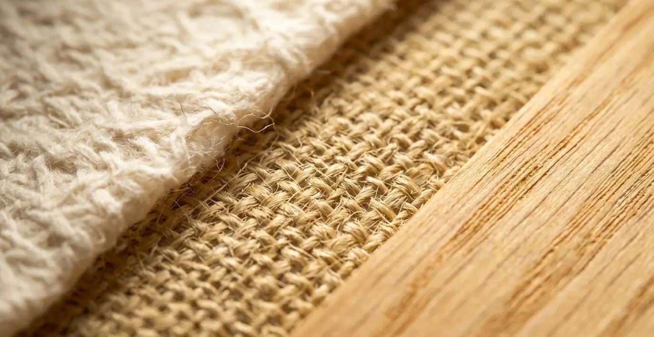 Macro détail de différents matériaux écologiques montrant leurs textures uniques