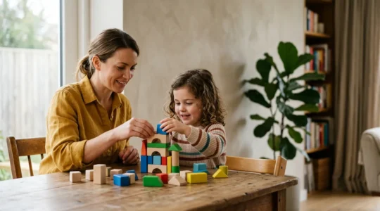 Parent et enfant partageant un moment de jeu éducatif ensemble