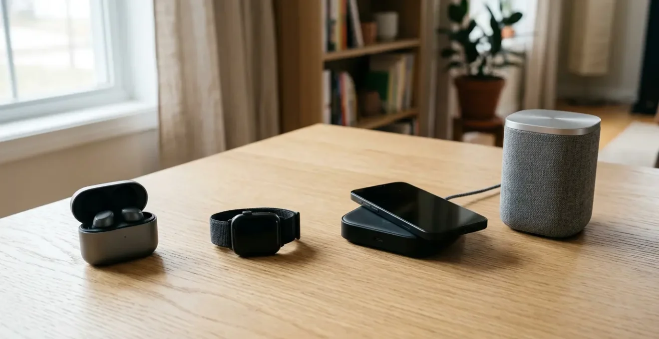 Gadgets technologiques innovants disposes dans un environnement epure