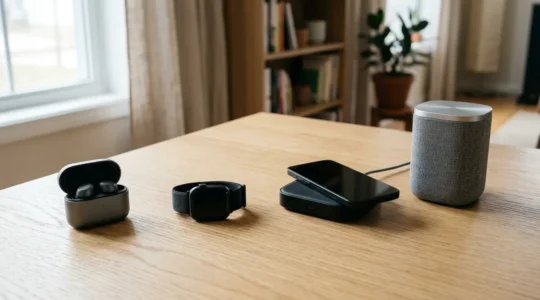 Gadgets technologiques innovants disposes dans un environnement epure