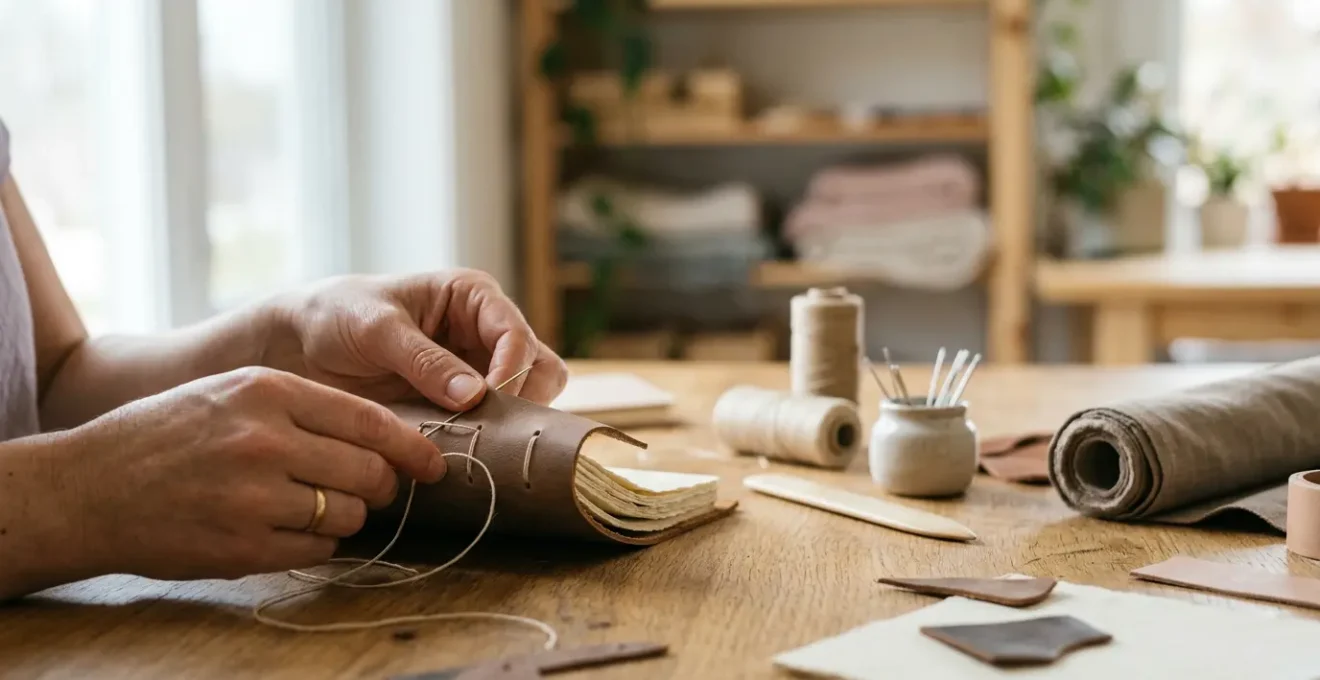 Mains créant une œuvre artisanale avec des matériaux de qualité sur une table lumineuse