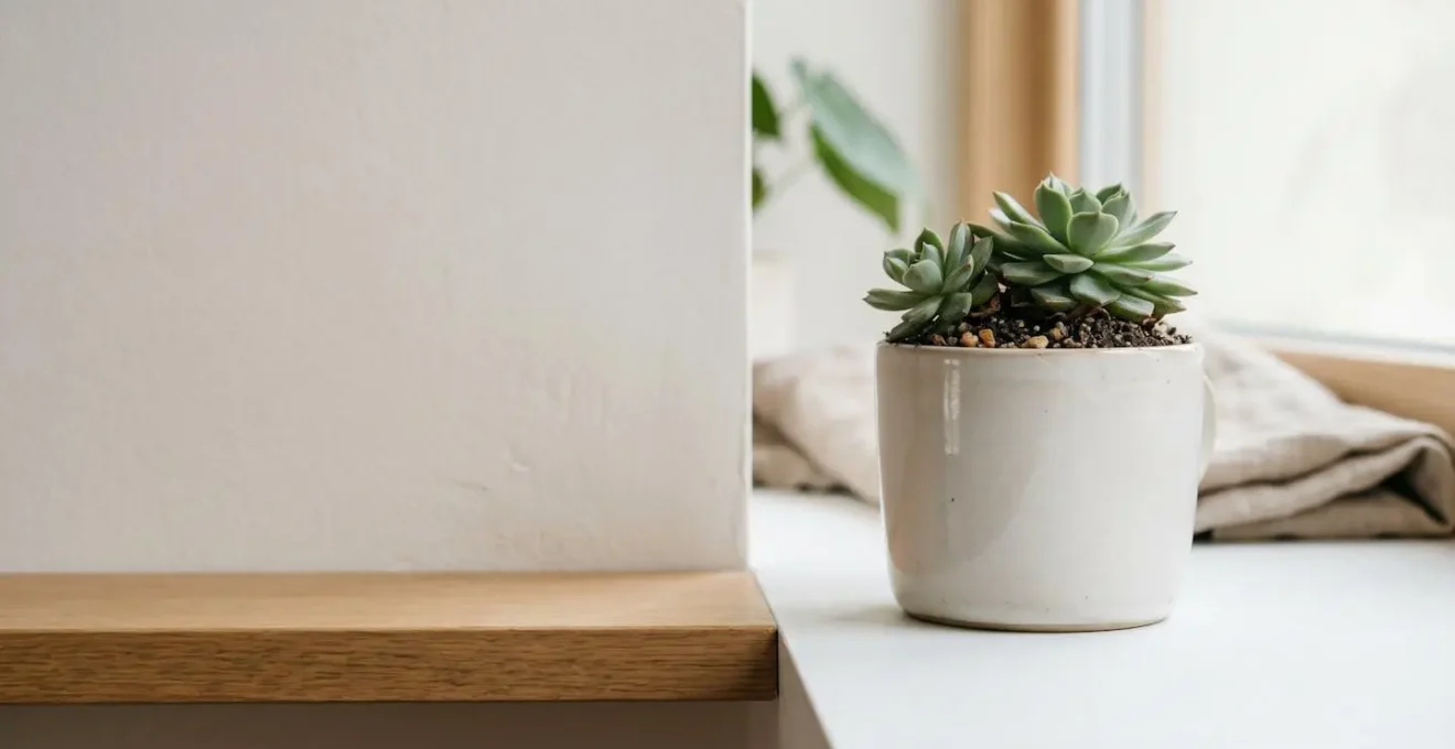 Mug transformé en pot pour mini-plante succulente dans une composition décorative épurée