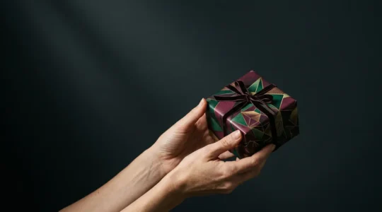 Composition artistique symbolisant la prise de risque créative dans l'art du cadeau