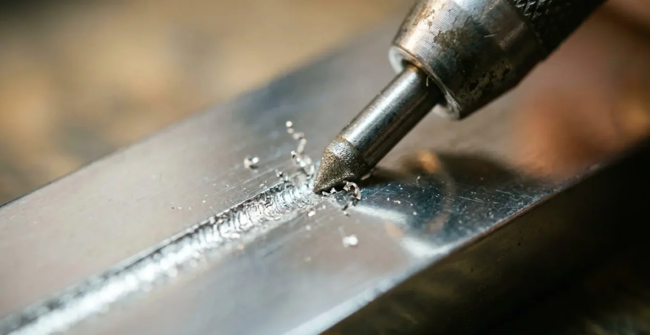 Vue macro d'une pointe en diamant créant un sillon profond dans le métal précieux avec détails tactiles