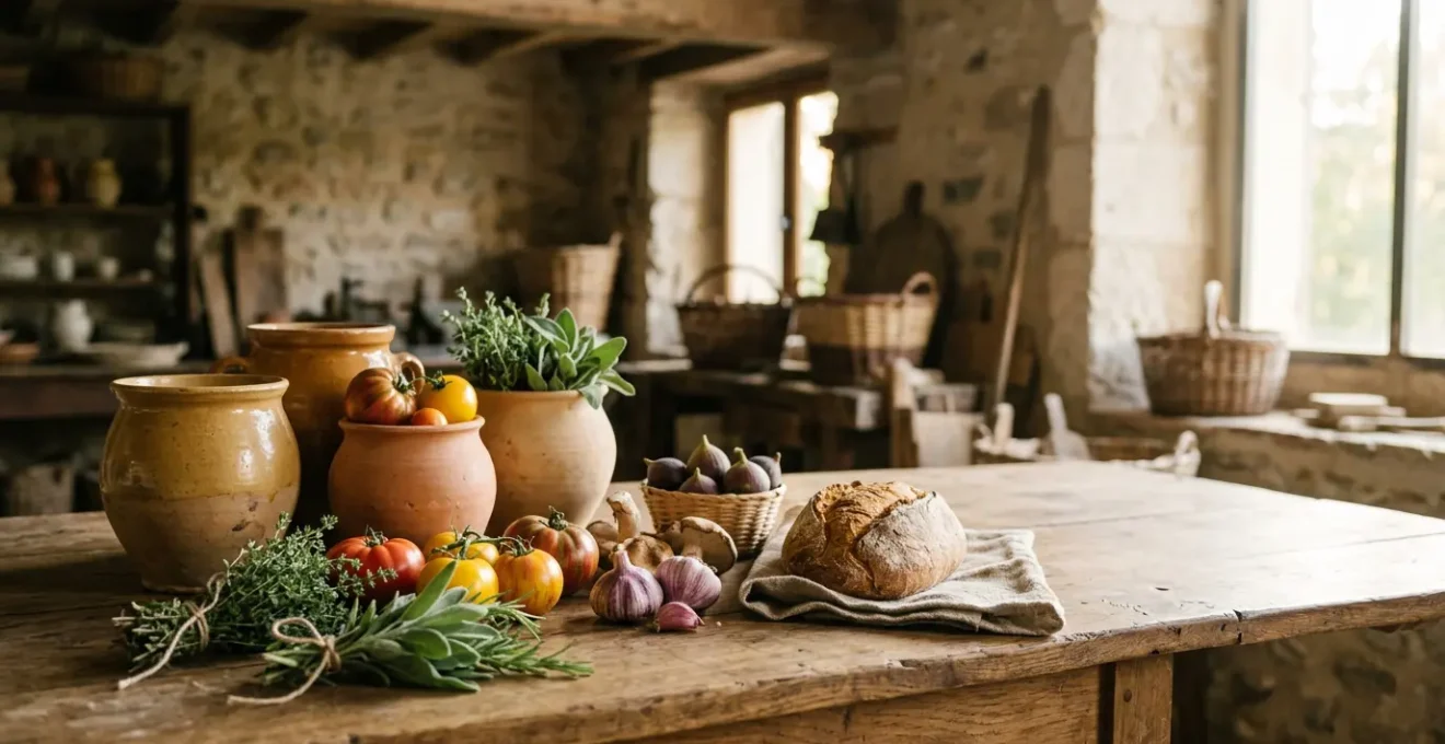 Scène artisanale évoquant le terroir français et l'authenticité des produits régionaux