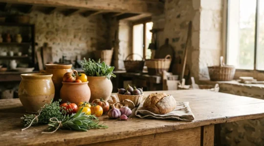 Scène artisanale évoquant le terroir français et l'authenticité des produits régionaux