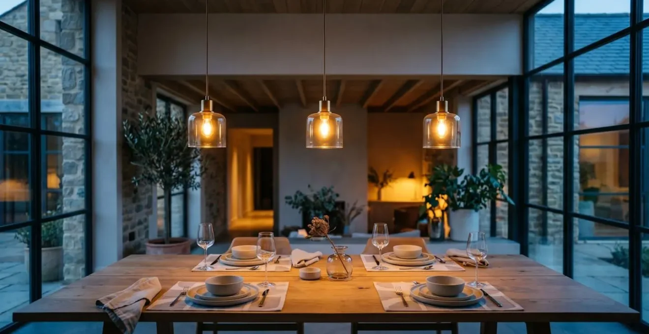 Éclairage d'ambiance évolutif créant une atmosphère sensorielle raffinée pour un repas gastronomique