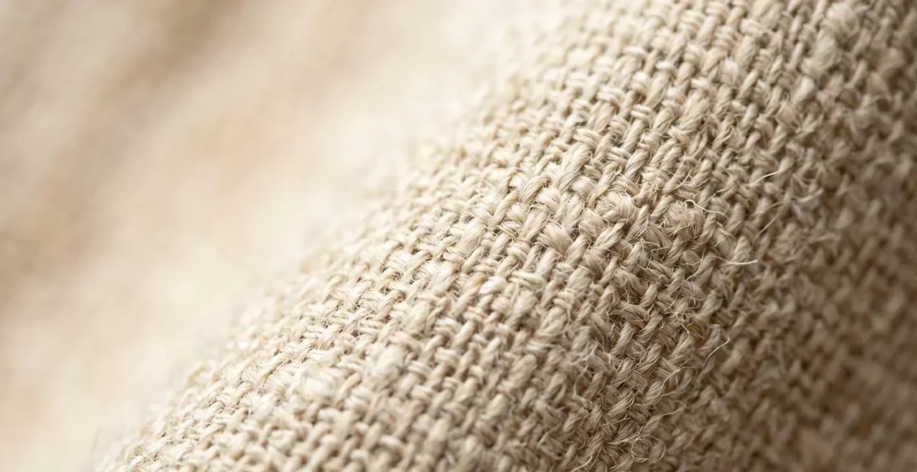 Gros plan sur la texture naturelle d'un tissu de lin aux fibres visibles