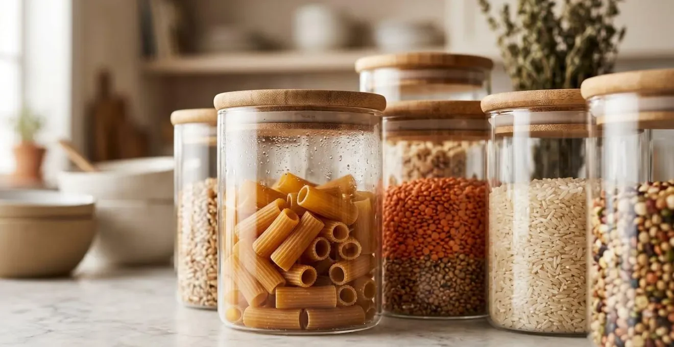 Bocaux en verre élégants pour la conservation des aliments dans une cuisine zéro déchet